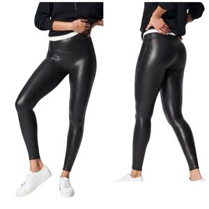 Spanx Shape Smoothing Medium Compression Contour Waistband Faux Leather Leggings